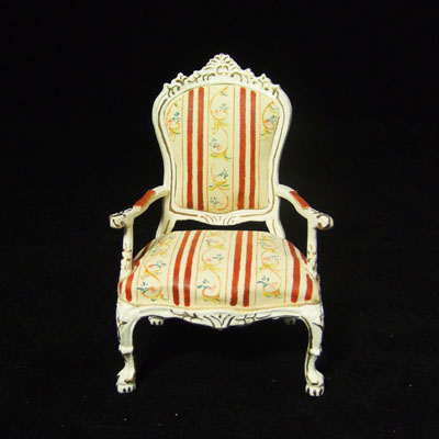 8037-01,1" Scale White and Red Stripe Armchair Hand-painted - Click Image to Close